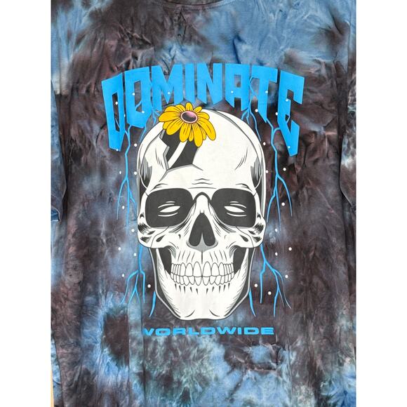 Romwe Sapstudio Skull Tie-Dye Graphic Tee Dominate Worldwide Size Large Goth Y2K - Picture 2 of 6